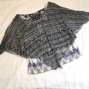 One World Boho Tank Mesh Scarf Overlay Black White Women's Extra Large XL